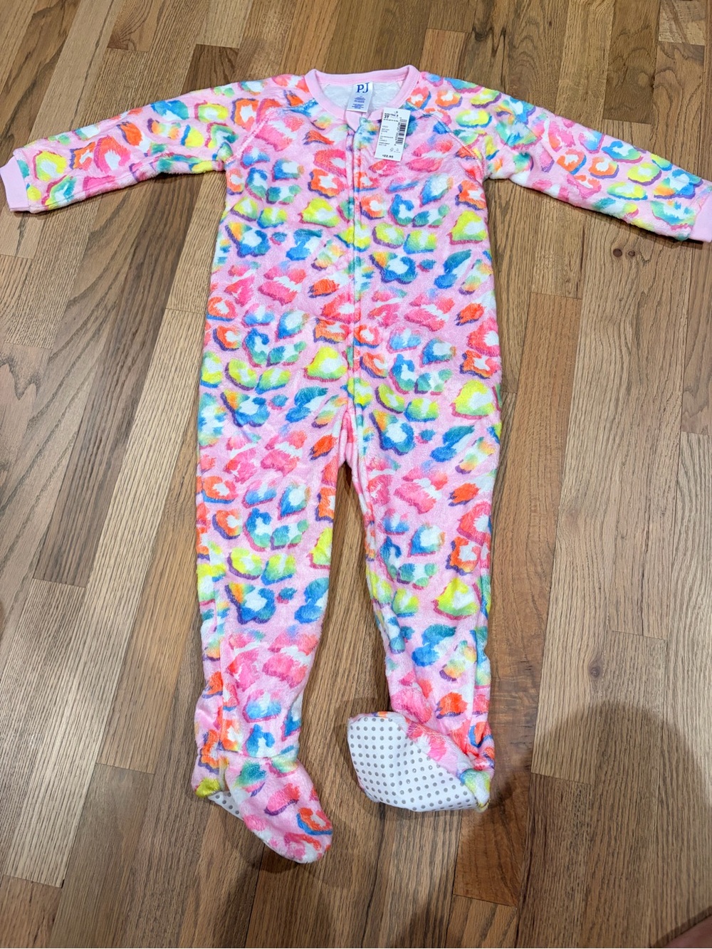 PJ Place NWT toddler girl pink leopard print fuzzy warm footie pajamas